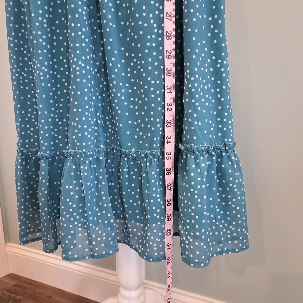Pinup Fashion Teal Polka Dot Sleeveless Midi Dress Size 22 Ruffle - Picture 8 of 15